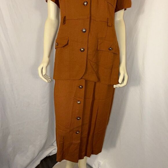 Vintage 90s Danny & Nicole Rust Brown Faux Two Piece Dress Rayon Midi Made in US - Picture 4 of 15